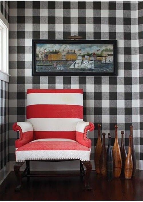 sometimes it all about what you pair with it - A bold red and white stripe chair completely transforms this look